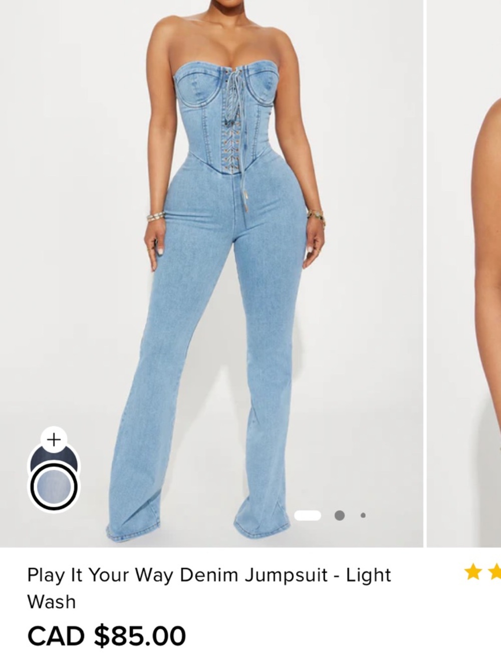 Fashion Nova Light Blue Denim Strapless Jumpsuit
